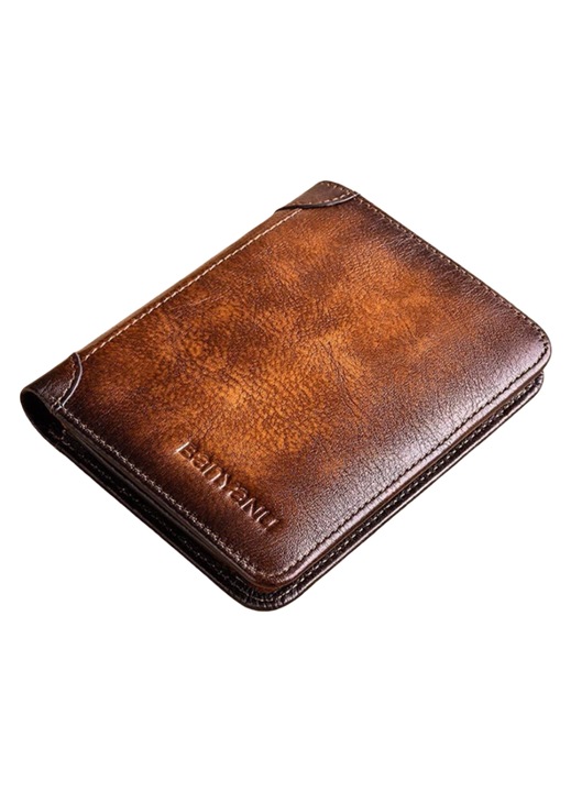 Мъжки портфейл Healife, колекция RFID, естествена кожа, кафяв, 12.5x10x2 см