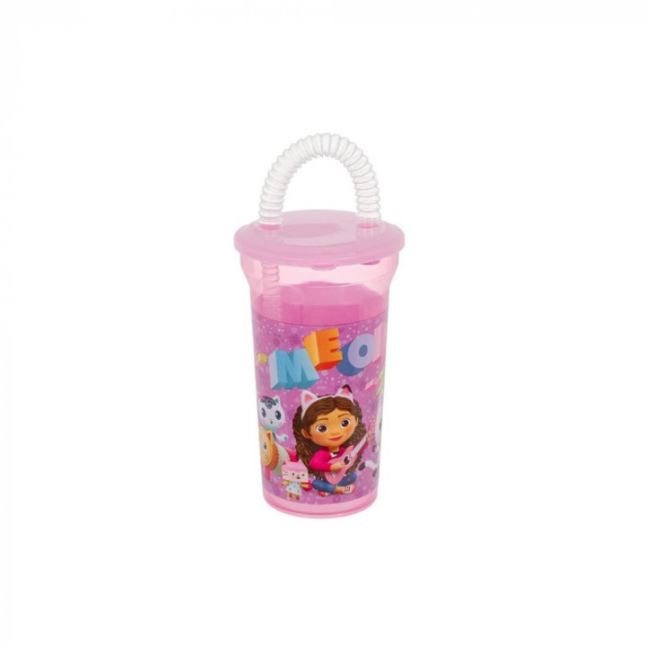 Csésze szívószállal és fedővel gyerekeknek, Gabby's, 400 ml, 14x8 cm, műanyag, ATU-080369