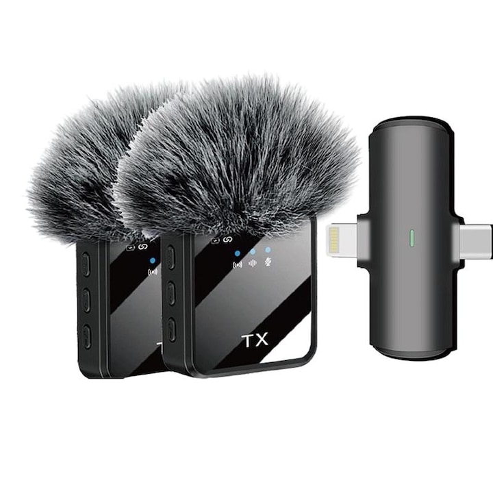 Безжичен петличен микрофон BOMGE F15-2, Plug and Play, преносим, черен, 8,3x14,5x3,2 см