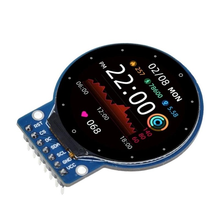 Display TFT LCD Rotund 1.28" 240x240 RGB, SPI, driver GC9A01 pentru Arduino