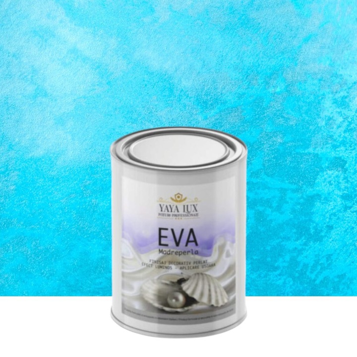 Vopsea decorativa de Lux, Eva Madreperla cu Fulgi de Sticla, Azur, 0, 5 Litri, YaYa Color