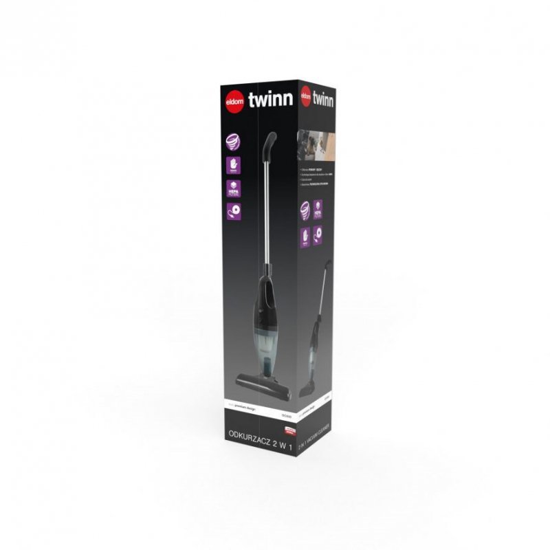 Aspirator vertical, Eldom, 2 in 1, fara fir, 500W, negru, 250x1130x215mm, negru