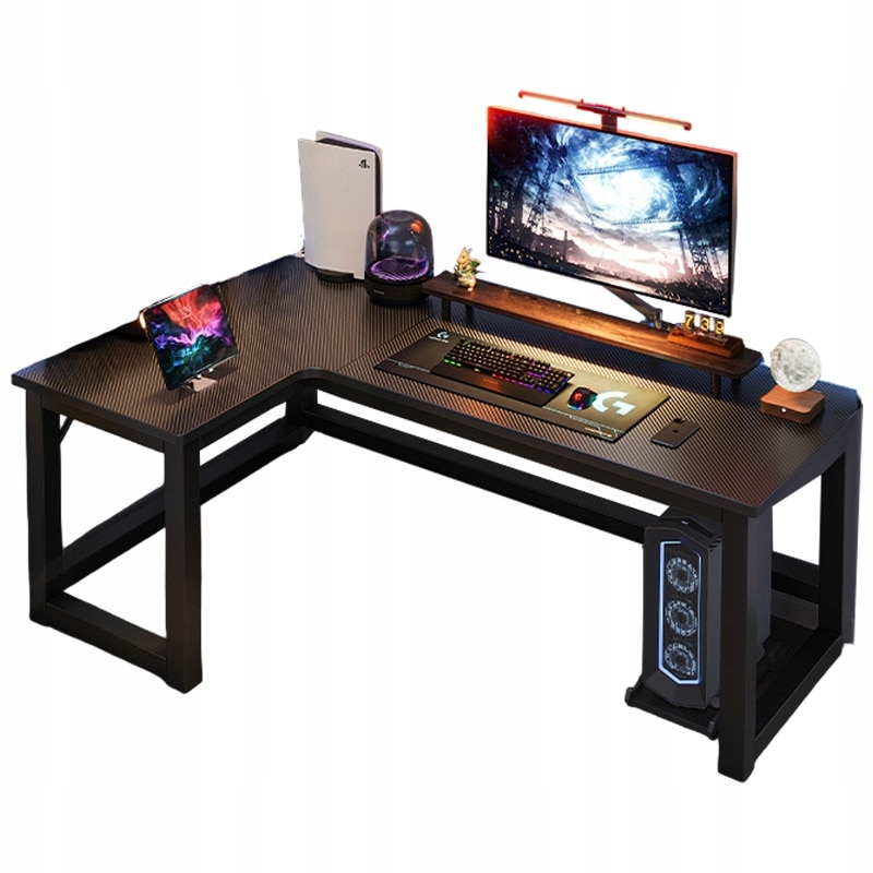 Birou de colt Gaming, MDF, 100x140x60x75 cm, negru, Rebiko - eMAG.ro