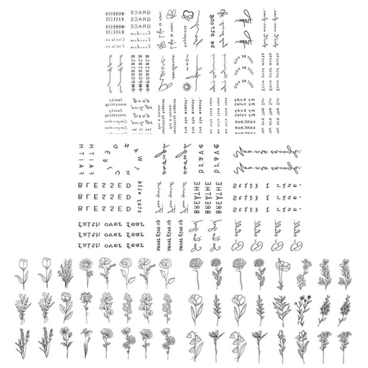 Set de 4 autocolante pentru tatuaje, JENUOS®, pentru brate, dosul mainii, picioare, gat, rezistent la apa, usor de utilizat si indepartat, Negru