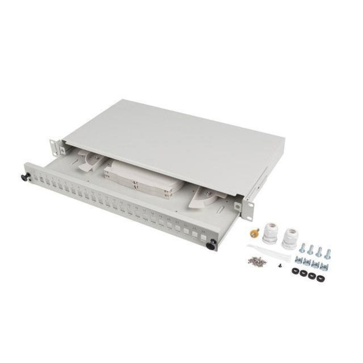 Cutie de distributie fibra optica Lanberg 24xSC Simplex / 24xLC Duplex RACK 19" 1U Gri + accesorii