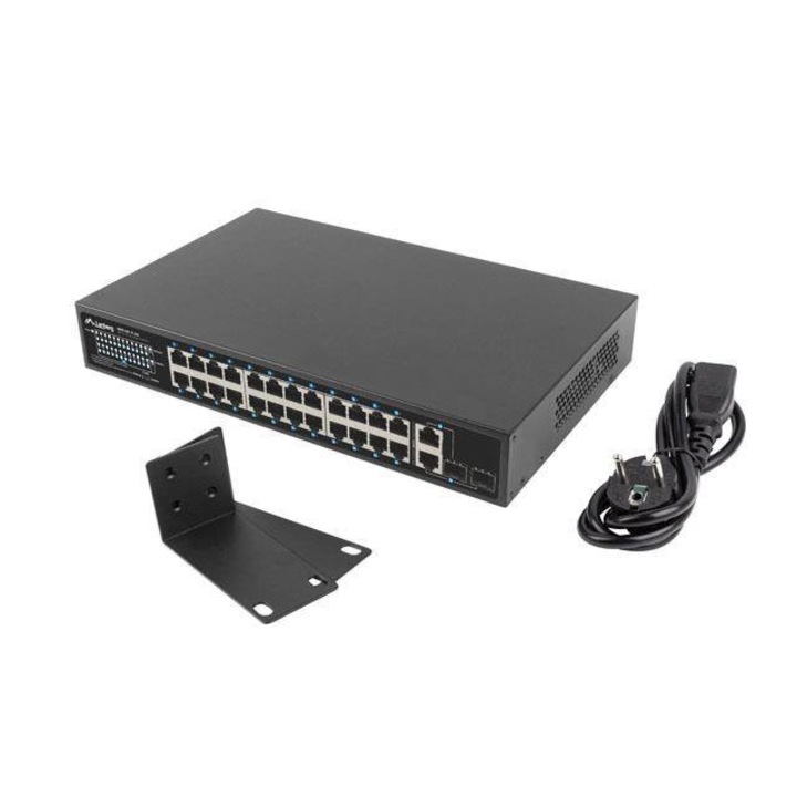 Комутатор, Lanberg Switch 24 x 100MB POE /2 x Combo Rack 19" Gigabit Ethernet, 250W