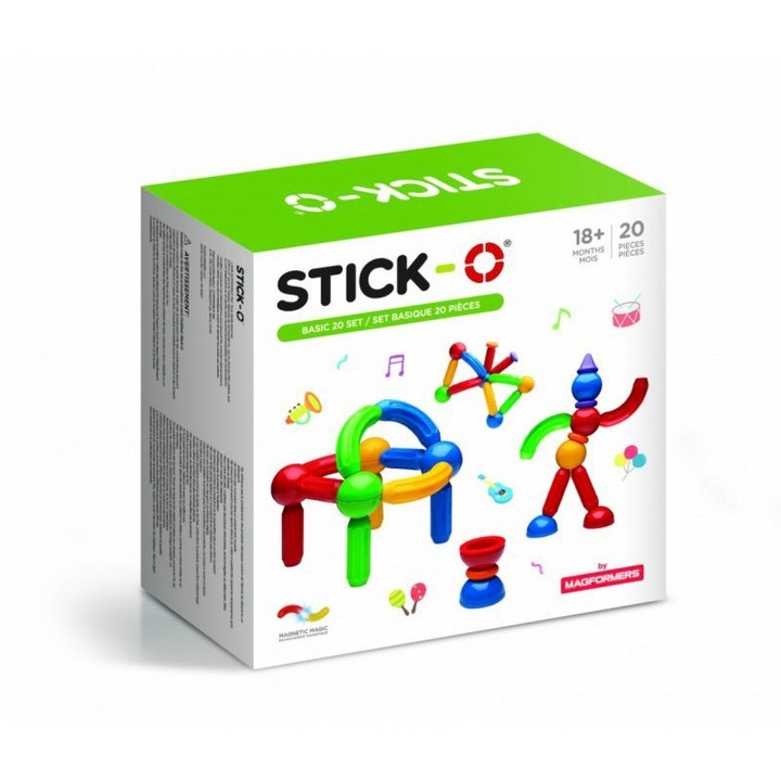 Set de constructie Magformers Stick-0, 20 elemente, multicolor