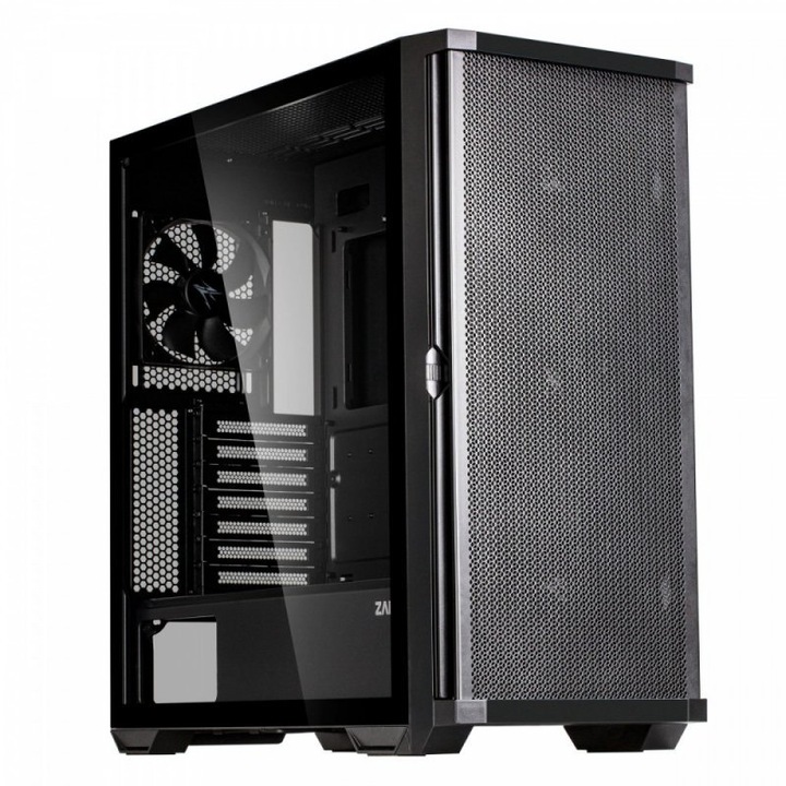 Кутия за компютър, Zalman, закалено стъкло / мрежа, Z10, ATX Mid Tower, мрежест преден панел, 481 x 220 x 488 mm, черен