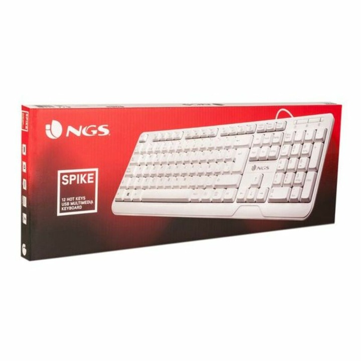 Клавиатура NGS-KEYBOARD-0284, мембрана, кабел 1.4м, бяла