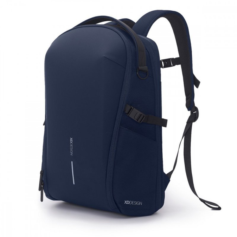 Rucsac XD Design BIZZ, materiale reciclate, extensibil, compartimentat, hidrofob, albastru marin/negru, 47x32x18/26cm
