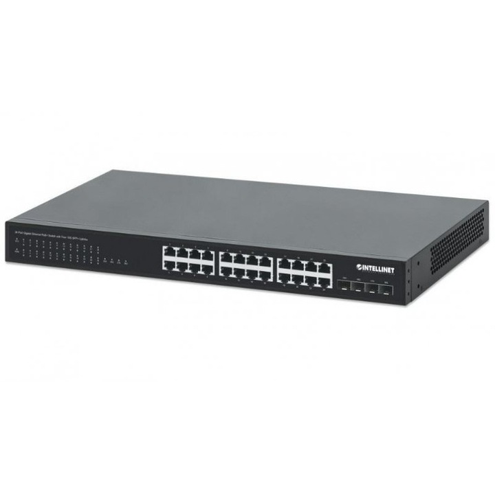 Intellinet комутатор, Gigabit 24x RJ45 PoE+, 4x SFP+ 10G Uplink