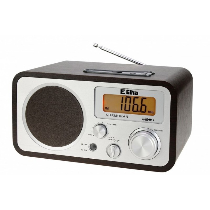 Radio portabil, Eltra, lemn/aluminiu, FM/LW, MP3, USB