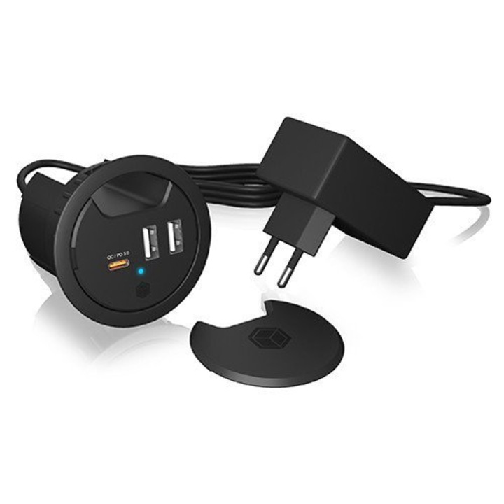 Настолен хъб ICY BOX, 3xUSB-C, 2x USB-A, черен