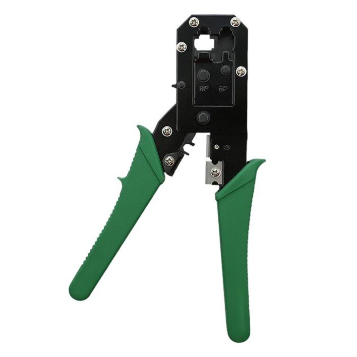 Клещи за кримпване, Qoltec, за Ethernet кабели, 195 x 110 x 45 mm, черни/зелени