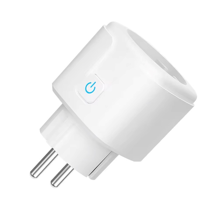 Интелигентен контакт, 16A, приложение Tuya/Smart Life, Мониторинг на потреблението, Съвместим с Alexa/Google Assistant, Бял