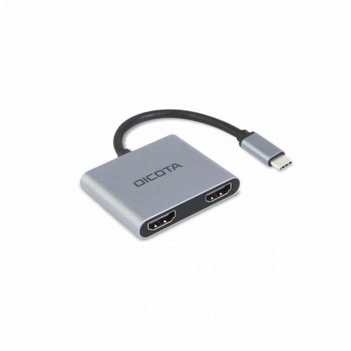Statie docking 4 in 1, DICOTA, 2 x HDMI 4K, USB-C, 100 W, 56 x 10 x 47.5 mm, argintiu/negru