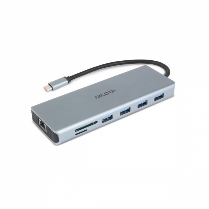 Хъб DICOTA USB-C 13 в 1, HDMI/DP 4K, RJ-45, USB-A/C, SD/microSD, 148x16.4x55mm