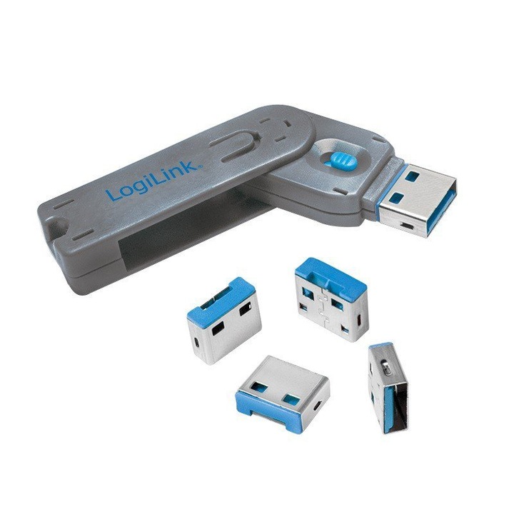 Комплект от 4 заключващи устройства за USB портове LogiLink с ключ