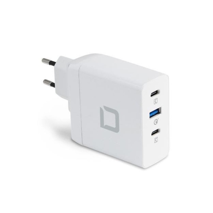 Зарядно за лаптоп DICOTA GaN universal PRO, 100W, 2xUSB-C, USB-A Quick Charge, множествена защита, 69x32x67mm