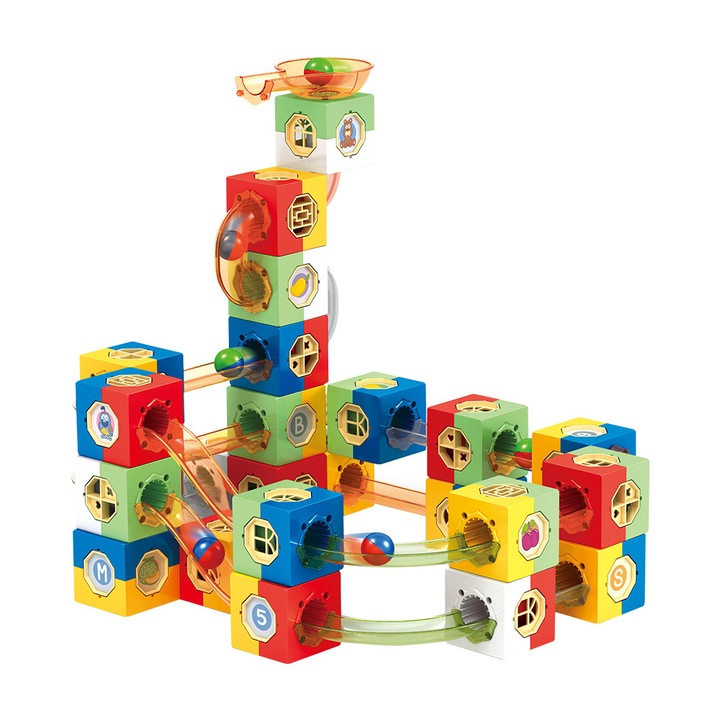 3D комплект за конструиране на вериги с тръби и топки за деца - 365 части, строителни блокове „Направи си сам“, образователна играчка STEM за развиване на креативността и координацията, множество форми, многоцветен 3+ години