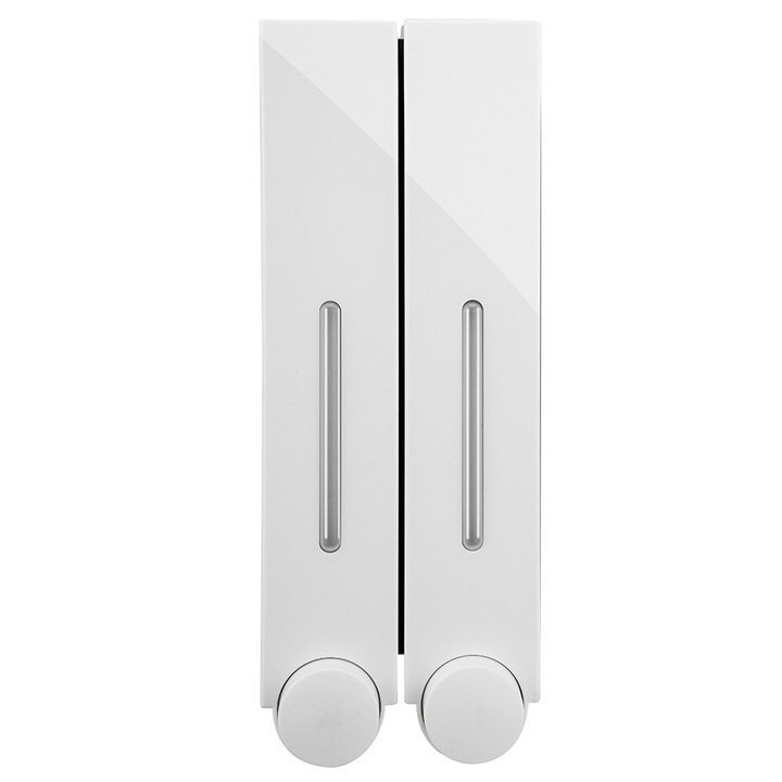 Dispenser dublu, Cozevdnt, ABS, montare perete, 28 x 8 x 5 cm, alb/argintiu