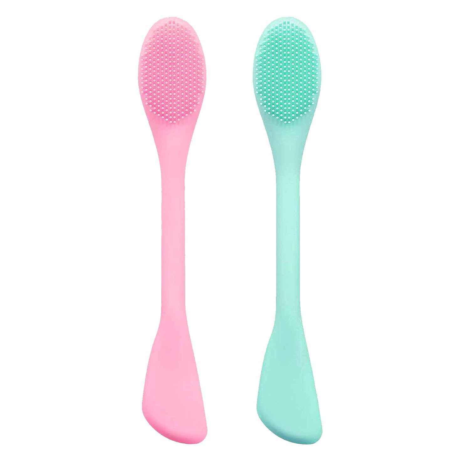 Set 2 pensule pentru aplicare masca de fata Tovbmup, Doua fete, Silicon, Roz/Albastru