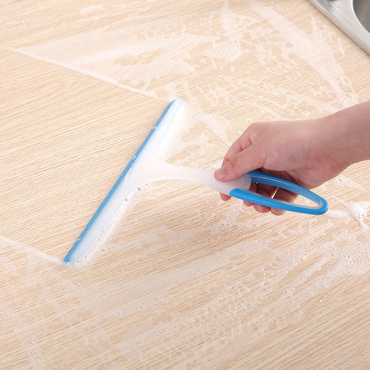 Racleta multifunctionala Tovbmup, silicon, pentru geamuri si dus, include carlig de fixare, albastru