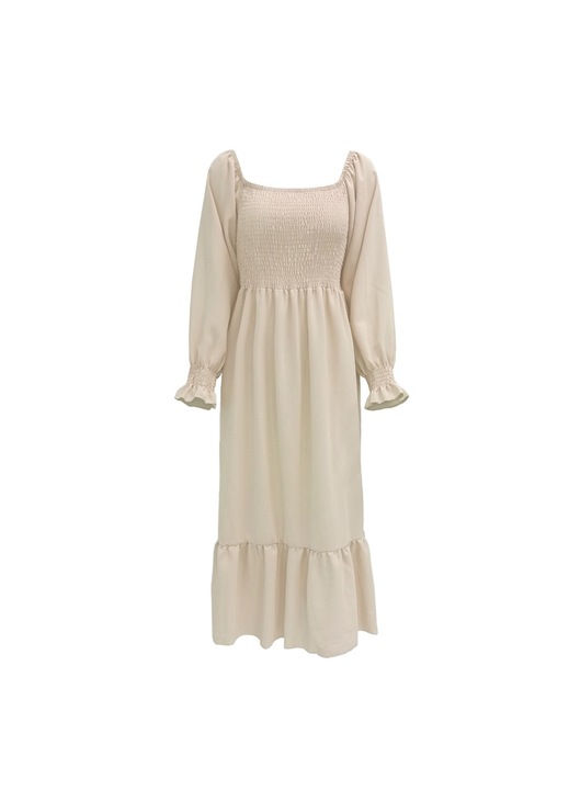 Jormftte maxi ruha hosszú ujjú, magas derekú, barack színű, minőségi anyagból készült