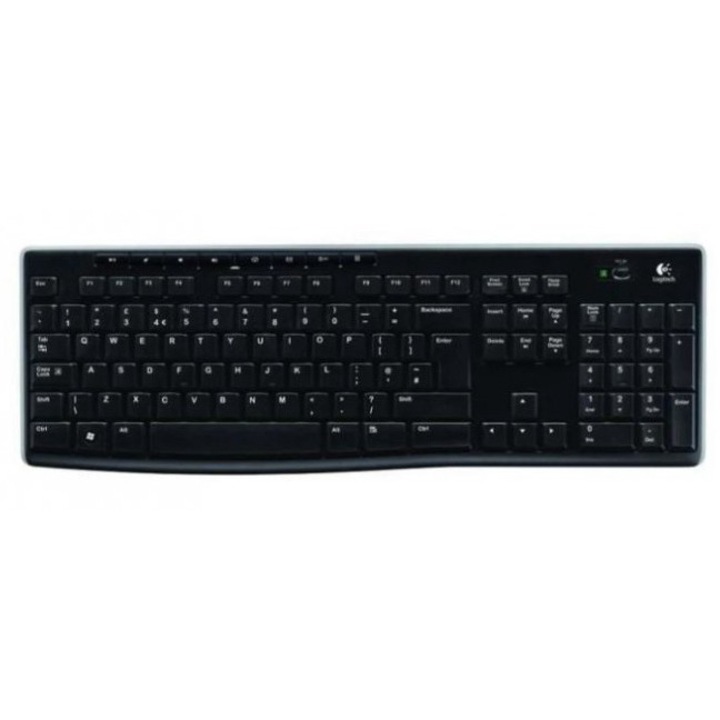 Безжична клавиатура, Logitech, K270, 8 горещи клавиша, водоустойчива, черна