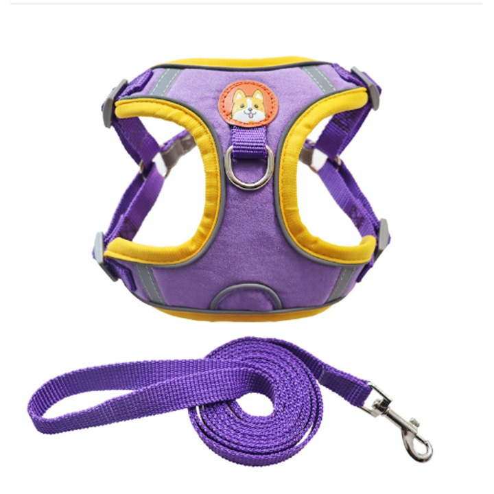 Ham pentru caini KaiNaDi, reflectorizant, ajustabil, fara strangulare, mov, XL