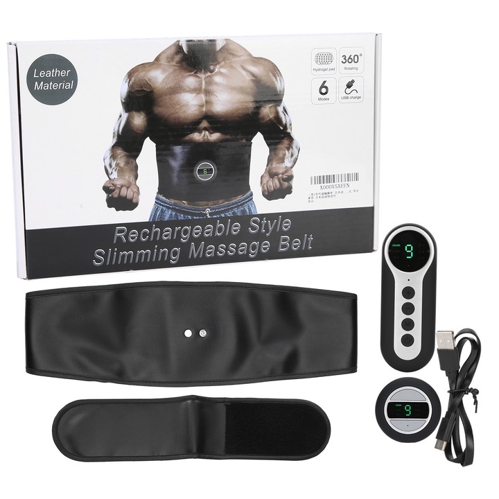Jormftte karcsúsító öv, hasizom edző, 6 üzemmód, PU bőr, újratölthető