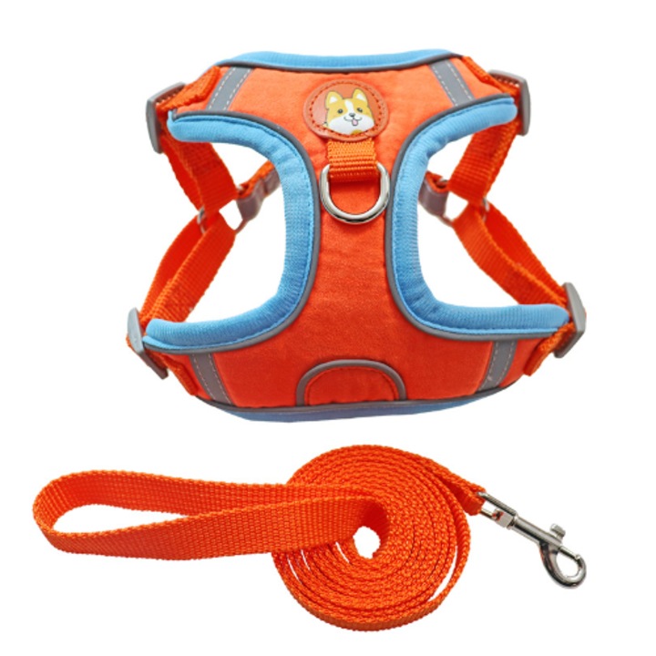 Ham pentru caini cu lesa, KaiNaDi, ajustabil, reflectorizant, portocaliu, L