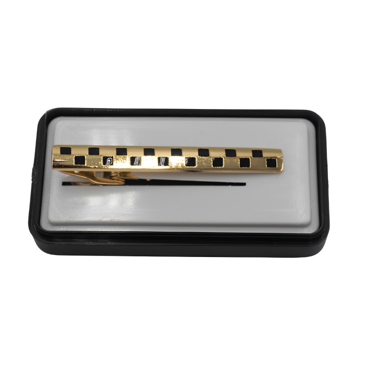 Ac de cravata, Onore, auriu si negru, inox, 6 x 0.7 cm, model patratele