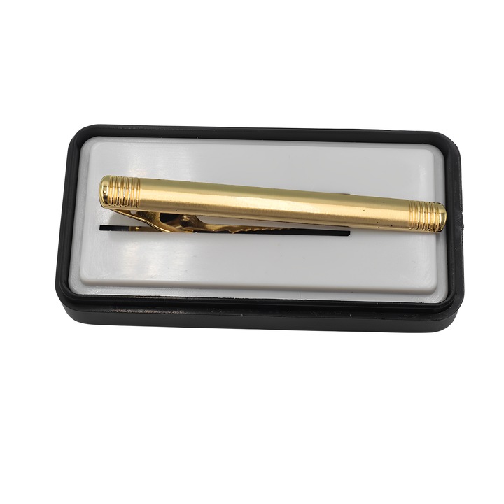 Игла за вратовръзка, Onore, злато, неръждаема стомана, 6 x 0,7 см, овална шарка и линии