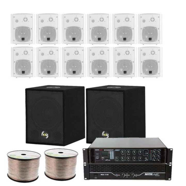 Озвучителна система за фитнес зала Atmos Sport 3, 14 x високоговорители, 2 x усилвател, 200m кабел