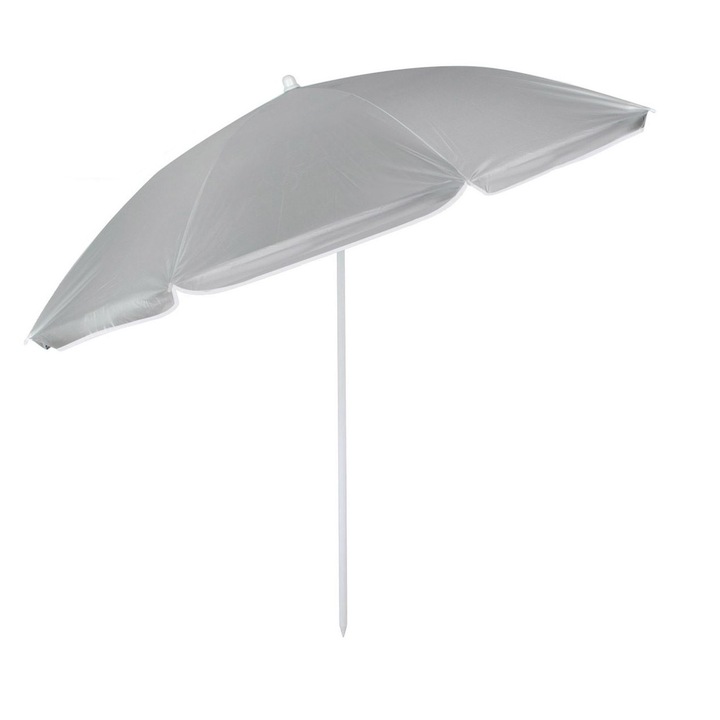 Umbrela pentru plaja cu material negru si acoperire argintie, cu husa de transport din poliester Shopiens®, cadru metalic, protectie UPF 50+, inclinare anti-vant, D 1.80 m