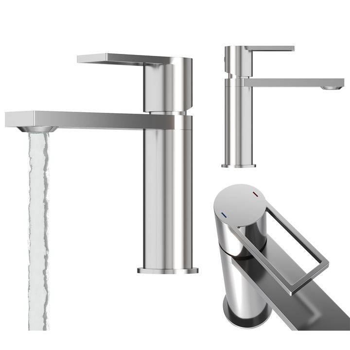 Baterie De Lavoar, Granitan, Arma, Joasa, Din Alama, Inaltime 178 mm, Raza De Actiune A Duzei 141 mm, Orificiu De Montaj 35 mm, Set Robinet/2 Furtunuri Flexibile/Sistem De Fixare, Crom