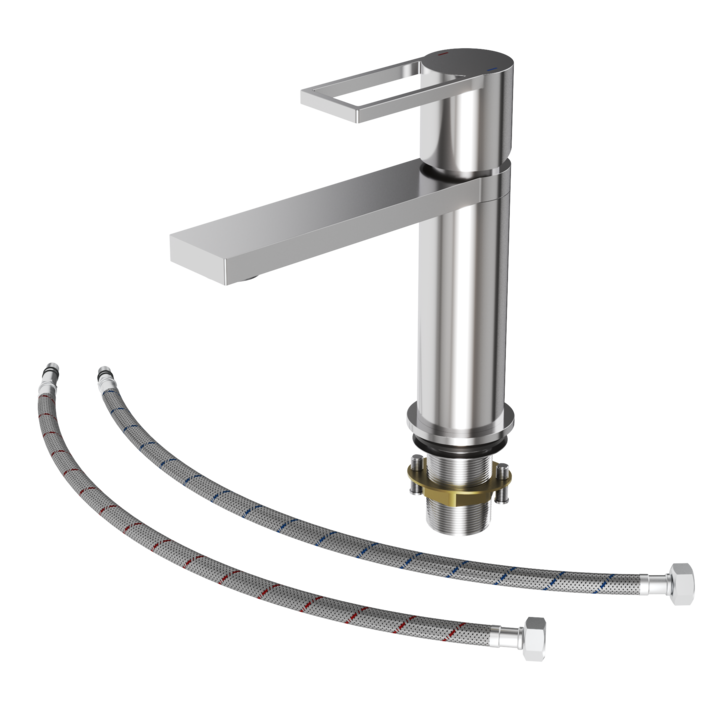Baterie De Lavoar, Granitan, Arma, Joasa, Din Alama, Inaltime 178 mm, Raza De Actiune A Duzei 141 mm, Orificiu De Montaj 35 mm, Set Robinet/2 Furtunuri Flexibile/Sistem De Fixare, Crom