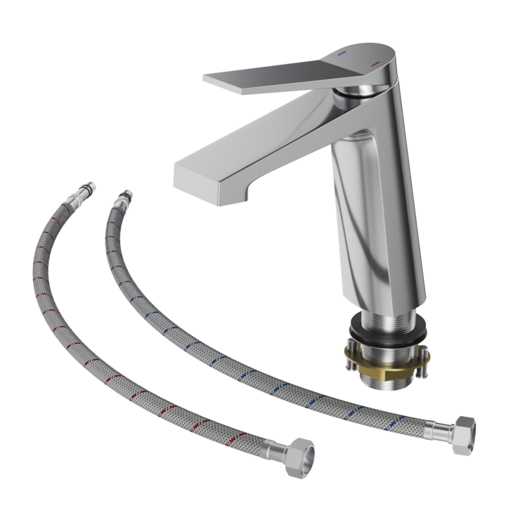 Baterie De Lavoar, Granitan, Selva, Joasa, Alama, Argintie, Inaltime 170 mm, Orificiu De Montare 35 mm, Set Baterie, Conducte Flexibile, Sistem De Fixare, Crom