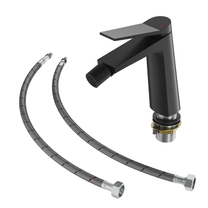 Baterie pentru bideu, Selva, verticala, alama, cap ceramic, 172 mm, Negru