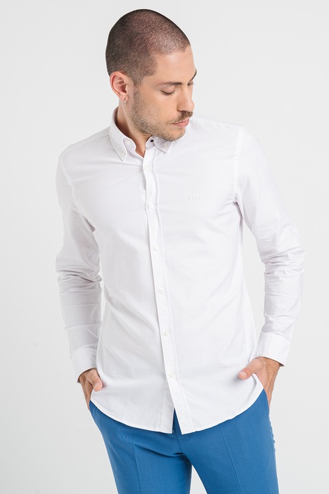 BOSS, Camasa regular fit de bumbac cu guler Oxford Rickert, Alb optic, S