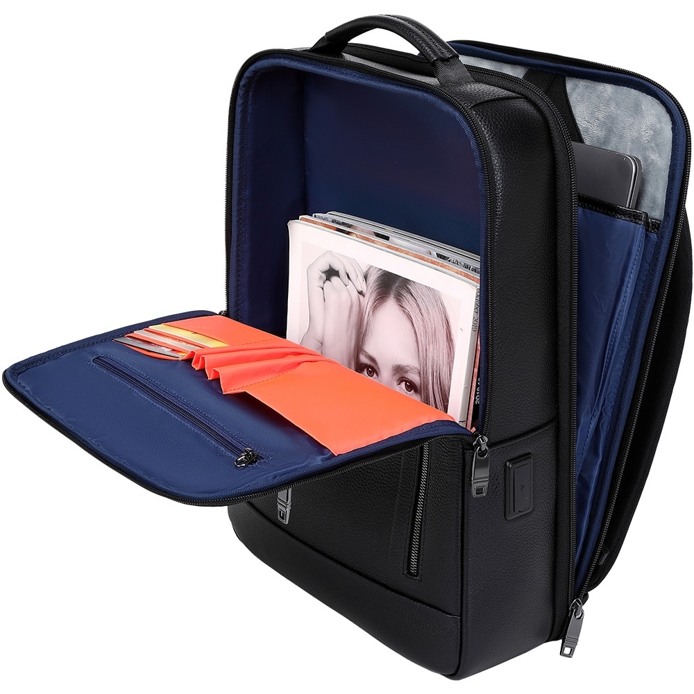 Rucsac business JOLAR Dunavor Office GP02371, piele naturala, laptop 15.6 inch, USB si Type-C, 15 L, Negru