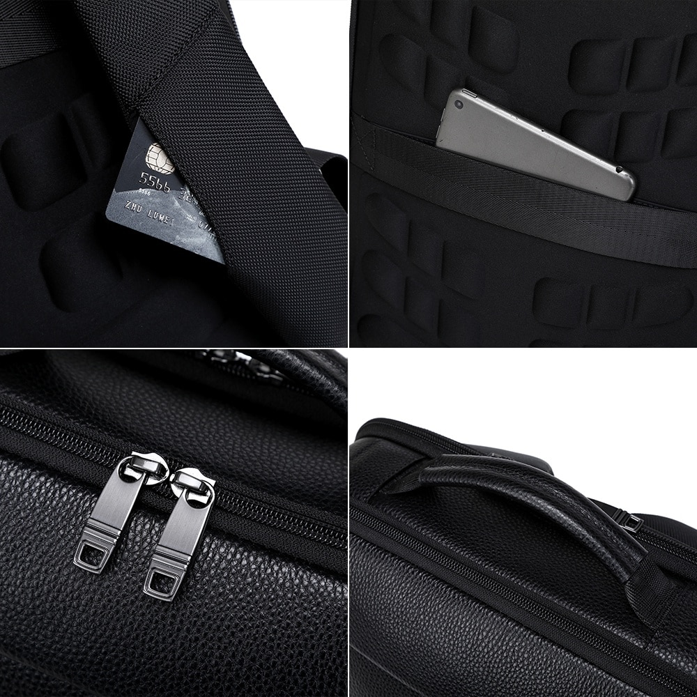 Rucsac business JOLAR Dunavor Office GP02371, piele naturala, laptop 15.6 inch, USB si Type-C, 15 L, Negru