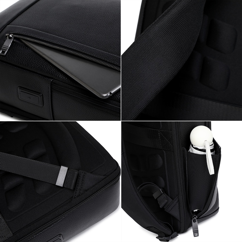 Rucsac business JOLAR Dunavor Office GP02371, piele naturala, laptop 15.6 inch, USB si Type-C, 15 L, Negru