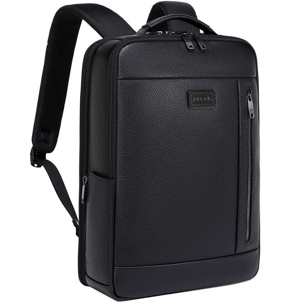 Rucsac business JOLAR Dunavor Office GP02371, piele naturala, laptop 15.6 inch, USB si Type-C, 15 L, Negru