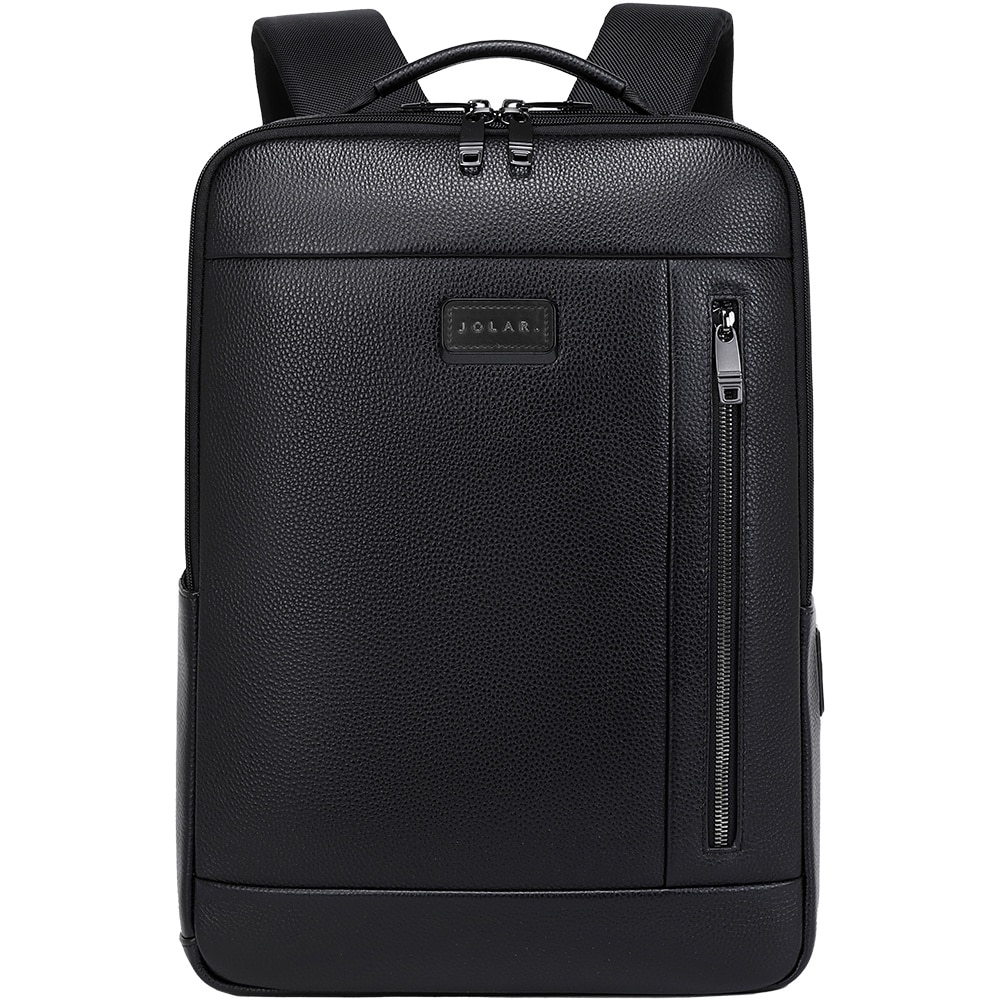 Rucsac business JOLAR Dunavor Office GP02371, piele naturala, laptop 15.6 inch, USB si Type-C, 15 L, Negru