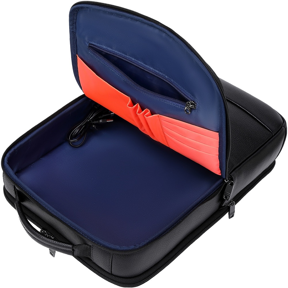 Rucsac business JOLAR Dunavor Office GP02371, piele naturala, laptop 15.6 inch, USB si Type-C, 15 L, Negru