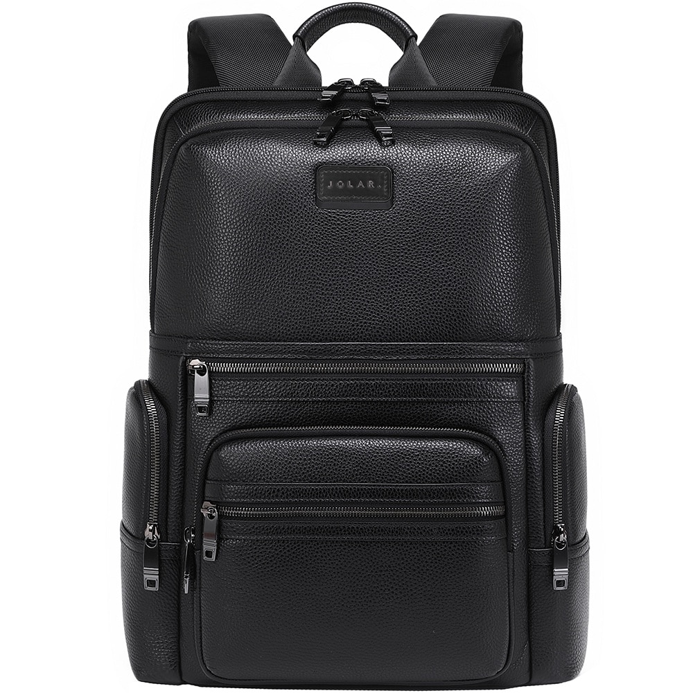Rucsac smart pentru barbati, slim pentru laptop de 15.6 inch, business elegant cu port USB TYPE-C, din piele naturala, rezistent la apa si zgirieturi, fixare de valiza JOLAR. KB02330BK Negru