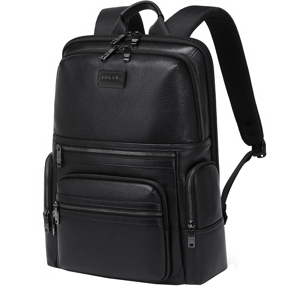 Rucsac smart pentru barbati, slim pentru laptop de 15.6 inch, business elegant cu port USB TYPE-C, din piele naturala, rezistent la apa si zgirieturi, fixare de valiza JOLAR. KB02330BK Negru