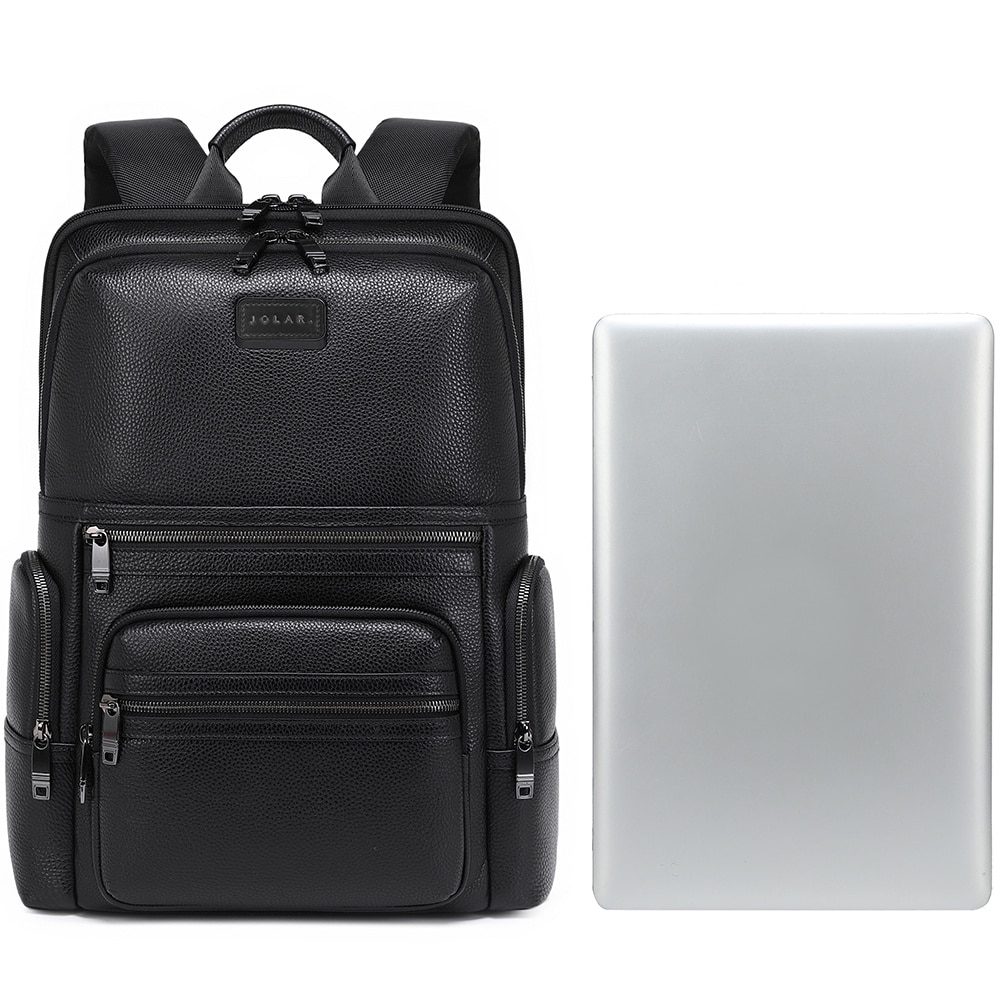 Rucsac smart pentru barbati, slim pentru laptop de 15.6 inch, business elegant cu port USB TYPE-C, din piele naturala, rezistent la apa si zgirieturi, fixare de valiza JOLAR. KB02330BK Negru